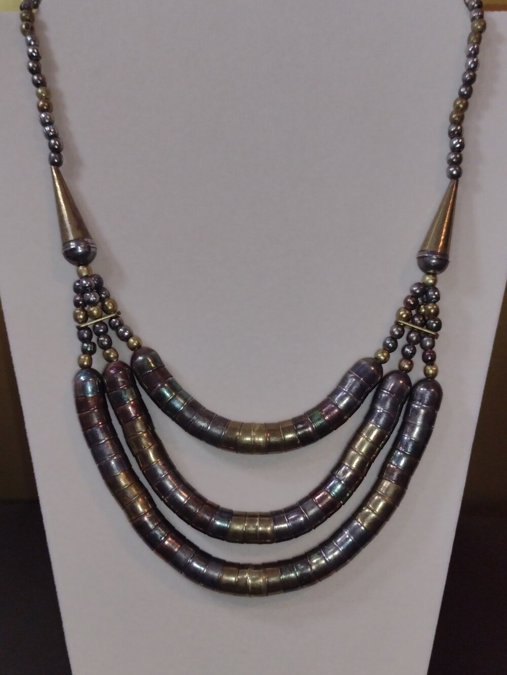 Multi-Strand Metallic Bead Necklace - Gold and Gunmetal